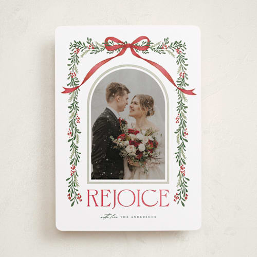 This is a poinsettia photo christmas cards with standard by BR Designs called joyful-bow printing on recycled smooth signature in standard