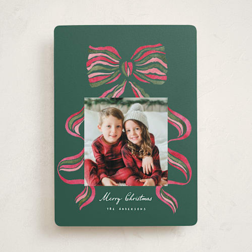 This is a mistletoe photo christmas cards with standard by Vivian Yiwing called stripes bow printing on recycled smooth signature in standard