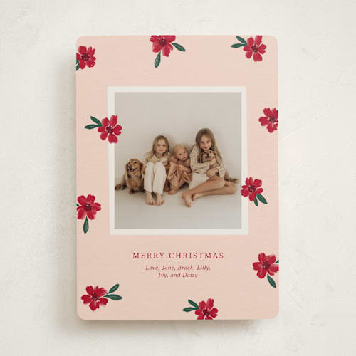 This is a blush photo christmas cards with standard by Kercia Jane called painted petals printing on recycled smooth signature in standard