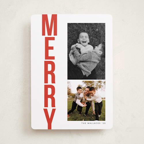 This is a holly berry photo christmas cards with standard by Morgan Kendall called bold type printing on recycled smooth signature in standard