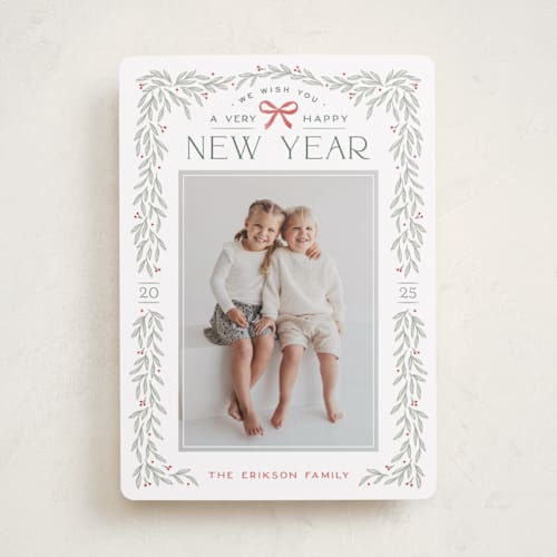 This is a sage photo christmas cards with standard by Hooray Creative called christmas garland printing on recycled smooth signature in standard
