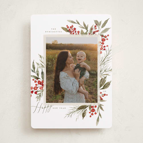 This is a holly berry photo christmas cards with standard by Wildfield Paper Co called holly berries + pine printing on recycled smooth signature in standard