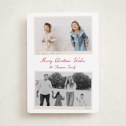 This is a stocking photo christmas cards with standard by Ashlee Townsend called vintage snapshots printing on recycled smooth signature in standard