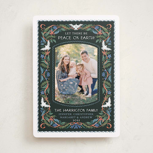 This is a forest photo christmas cards with standard by Paper Sun Studio called charming dove border printing on recycled smooth signature in standard