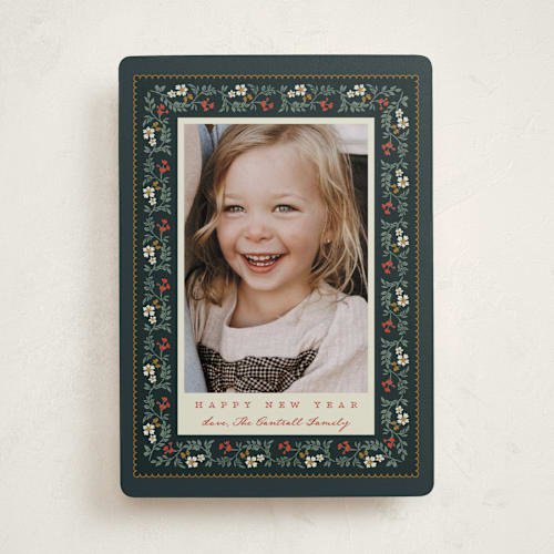 This is a holly photo christmas cards with standard by Leah Bisch called folk frame printing on recycled smooth signature in standard