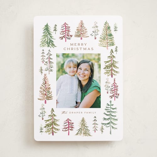 This is a snow photo christmas cards with standard by Amy Kross called the woods printing on recycled smooth signature in standard