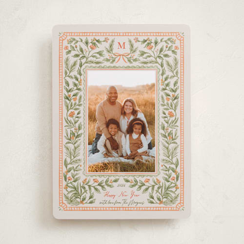This is a peach photo christmas cards with standard by Elly called botanical tidings printing on recycled smooth signature in standard