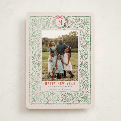 This is a wreath photo christmas cards with standard by Petra Kern called heritage printing on recycled smooth signature in standard