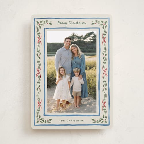 This is a porcelain photo christmas cards with standard by Chris Griffith called holiday gingham printing on recycled smooth signature in standard