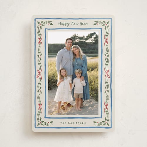 This is a porcelain photo christmas cards with standard by Chris Griffith called holiday gingham printing on recycled smooth signature in standard