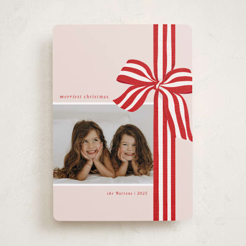 This is a poinsettia photo christmas cards with standard by Angela Marzuki called ribbon wrapped printing on recycled smooth signature in standard