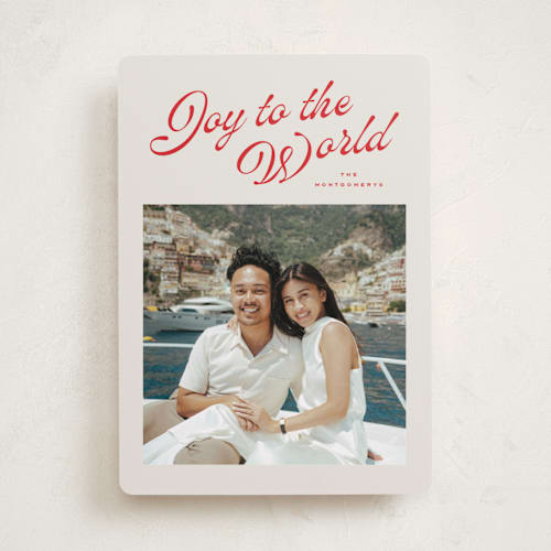 This is a cranberry photo christmas cards with standard by Wildfield Paper Co called holly berrie printing on recycled smooth signature in standard