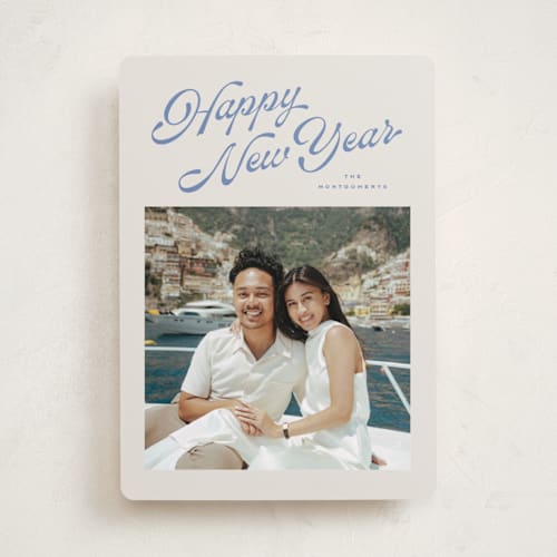 This is a blue spruce photo christmas cards with standard by Wildfield Paper Co called holly berrie printing on recycled smooth signature in standard