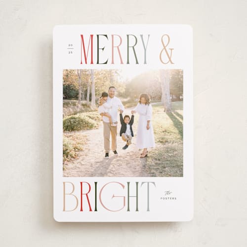 This is a snow photo christmas cards with standard by Pixel and Hank called merry and bright printing on recycled smooth signature in standard