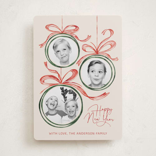 This is a candy cane photo christmas cards with standard by Paper Sun Studio called baubles and bows printing on recycled smooth signature in standard