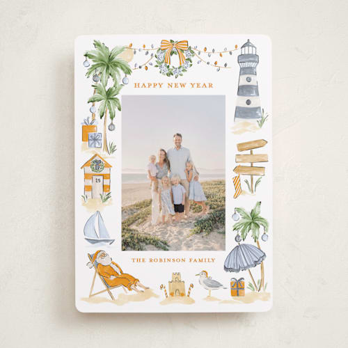 This is a sunrise photo christmas cards with standard by Sarah Knight called beach holidays printing on recycled smooth signature in standard