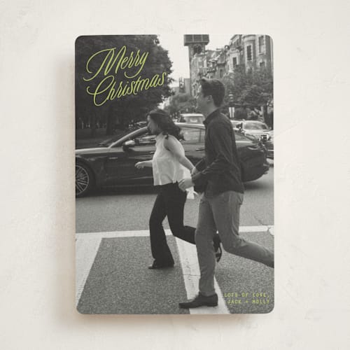 This is a mistletoe glow photo christmas cards with standard by JoAnn Jinks called neon vintage printing on recycled smooth signature in standard