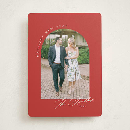 This is a persimmon photo christmas cards with standard by Erica Krystek called simplest arch printing on recycled smooth signature in standard