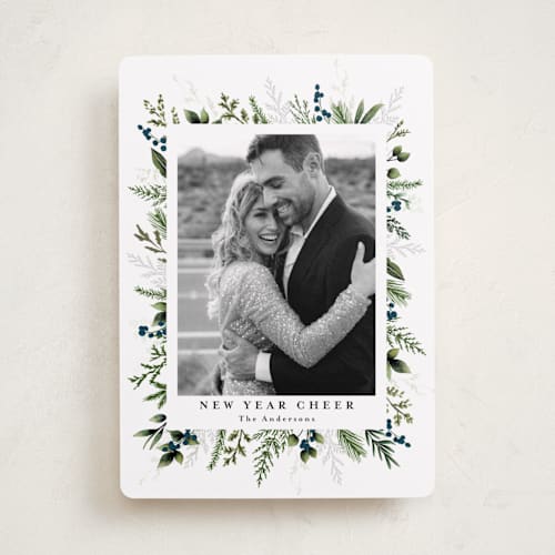 This is a winter berry photo christmas cards with standard by Susan Moyal called classic greenery printing on recycled smooth signature in standard