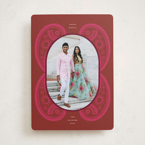 This is a magenta diwali cards with standard by Morgan Kendall called paisley printing on recycled smooth signature in standard