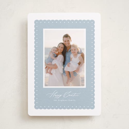 This is a chambray easter photo cards with standard by Lea Delaveris called woven ruffle printing on recycled smooth signature in standard