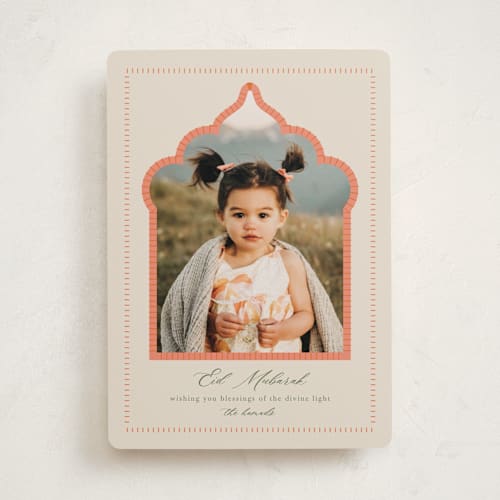 This is a coral eid cards with standard by Cindy Reynolds called divine light printing on recycled smooth signature in standard