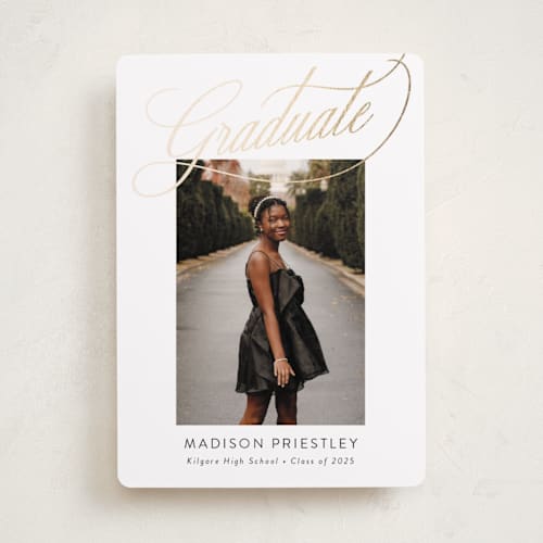 This is a daisy graduation announcements with foil pressed by Jessica Williams called aloft printing on recycled smooth signature in standard