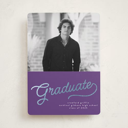 This is a capitol graduation announcements with foil pressed by BR Designs called retro vintage grad printing on recycled smooth signature in standard