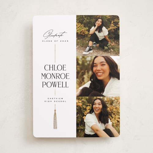 This is a ink graduation announcements with foil pressed by Jessica Corliss called stacked tassel printing on recycled smooth signature in standard