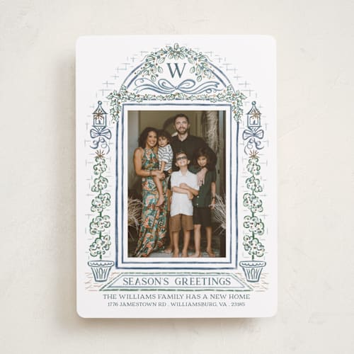 This is a lake foil pressed holiday cards with foil pressed by Paper Sun Studio called colonial christmas printing on recycled smooth signature in standard