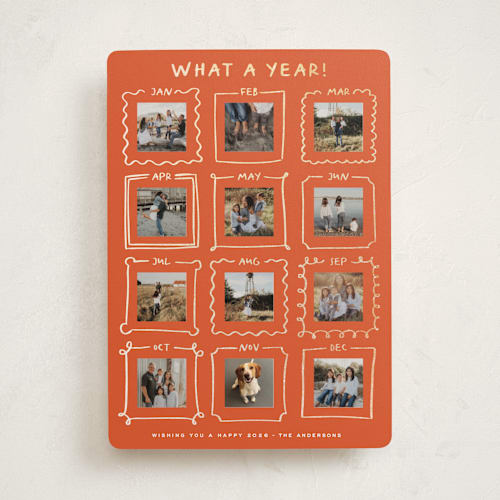 This is a tangerine foil pressed holiday cards with foil pressed by Claudia Orengo called year gallery printing on recycled smooth signature in standard