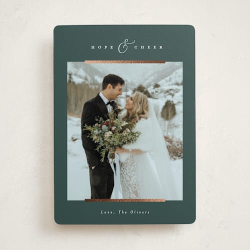 This is a pine foil pressed holiday cards with foil pressed by Carolyn MacLaren called delicate lines printing on recycled smooth signature in standard