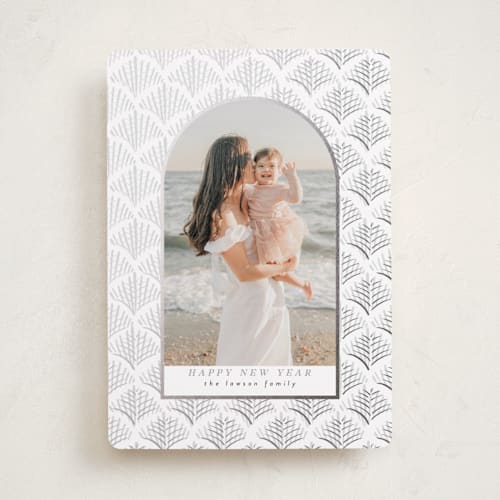 This is a opal foil pressed holiday cards with foil pressed by Tamara Hilje called palmdeco printing on recycled smooth signature in standard