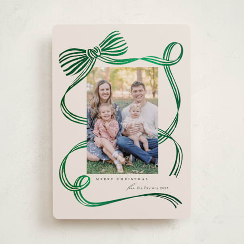 This is a evergreen foil pressed holiday cards with foil pressed by Carrie ONeal called neddy printing on recycled smooth signature in standard