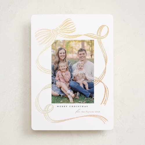 This is a tan foil pressed holiday cards with foil pressed by Carrie ONeal called neddy printing on recycled smooth signature in standard