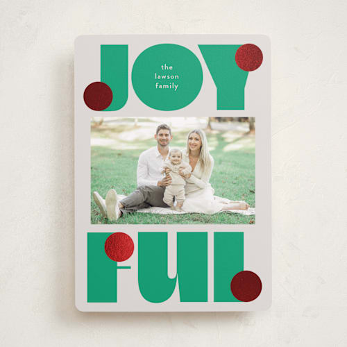This is a wreath foil pressed holiday cards with foil pressed by Lori Wemple called pop joy printing on recycled smooth signature in standard