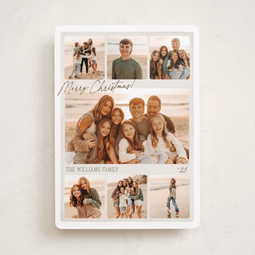 This is a snow foil pressed holiday cards with foil pressed by Robert and Stella called film collage printing on recycled smooth signature in standard