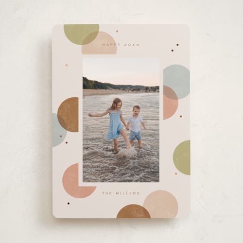 This is a beach sunset foil pressed holiday cards with foil pressed by Michelle Taylor called big confetti printing on recycled smooth signature in standard