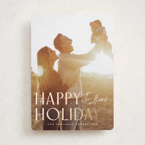 This is a twinkle lights foil pressed holiday cards with foil pressed by Wildfield Paper Co called deco printing on recycled smooth signature in standard