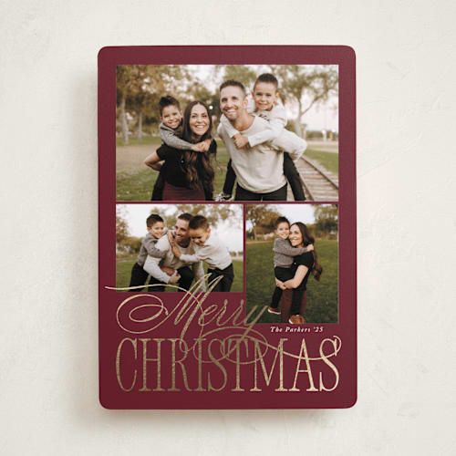 This is a mulberry foil pressed holiday cards with foil pressed by Brianne Larsen called elegant three printing on recycled smooth signature in standard