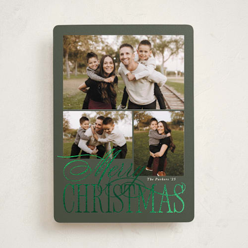 This is a pine foil pressed holiday cards with foil pressed by Brianne Larsen called elegant three printing on recycled smooth signature in standard