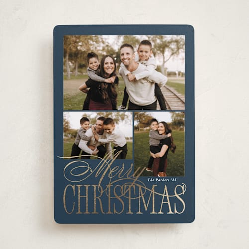This is a night foil pressed holiday cards with foil pressed by Brianne Larsen called elegant three printing on recycled smooth signature in standard