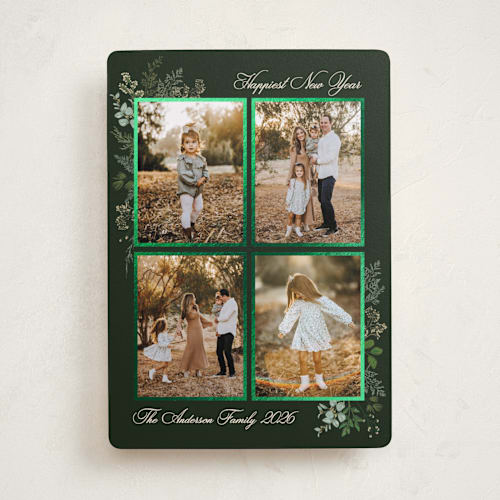 This is a juniper foil pressed holiday cards with foil pressed by Susan Moyal called natural holiday printing on recycled smooth signature in standard