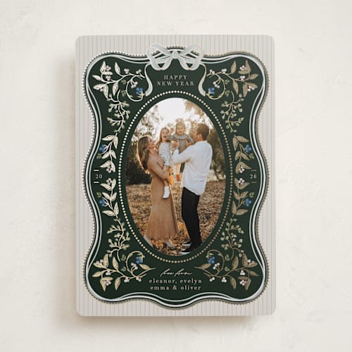 This is a verdant foil pressed holiday cards with foil pressed by Ana de Sousa called waves of greenery printing on recycled smooth signature in standard