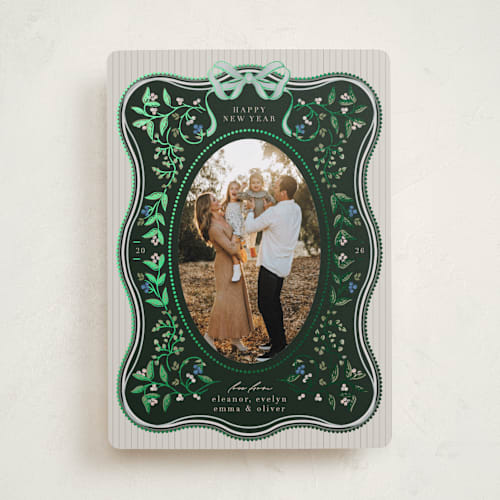 This is a verdant foil pressed holiday cards with foil pressed by Ana de Sousa called waves of greenery printing on recycled smooth signature in standard