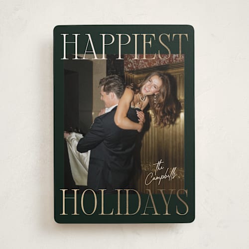 This is a evergreen foil pressed holiday cards with foil pressed by Ekko Studio called glam greeting printing on recycled smooth signature in standard
