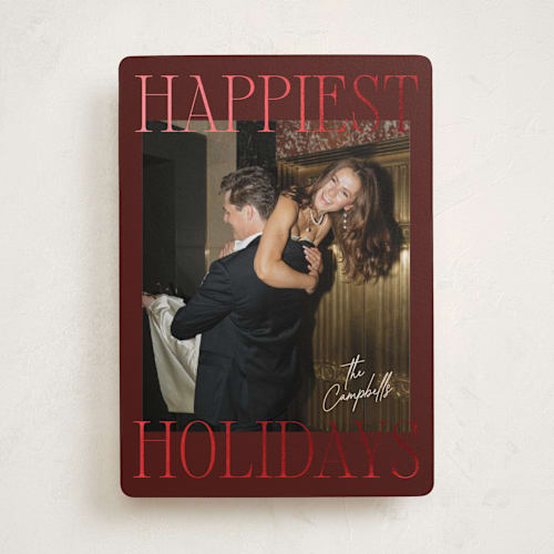 This is a cranberry foil pressed holiday cards with foil pressed by Ekko Studio called glam greeting printing on recycled smooth signature in standard