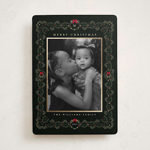 This is a holly berry foil pressed holiday cards with foil pressed by Susan Moyal called detailed printing on recycled smooth signature in standard