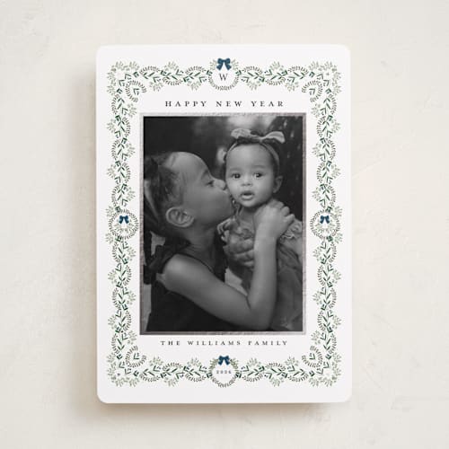 This is a blue spruce foil pressed holiday cards with foil pressed by Susan Moyal called detailed printing on recycled smooth signature in standard