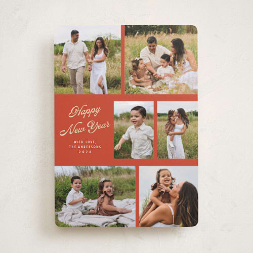 This is a poppy foil pressed holiday cards with foil pressed by Cass Loh called playful pop printing on recycled smooth signature in standard